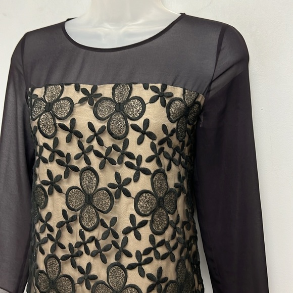 Erin Fetherston Sheer Overlay 3/4 Sleeve Shift Cocktail Dress Size 2 - Picture 3 of 11